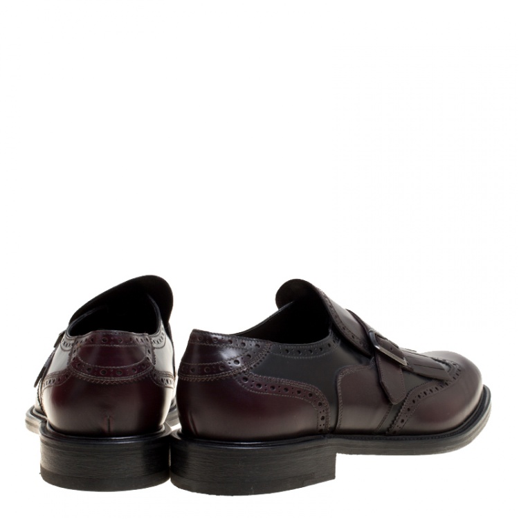 Pre Owned Salvatore Ferragamo Two Tone Brogue Leather Genesis Fringe Detail Wingtip Loafers Size 44.5