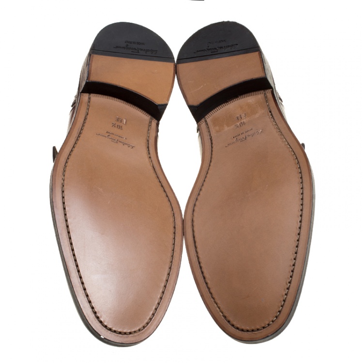 Pre Owned Salvatore Ferragamo Two Tone Brogue Leather Genesis Fringe Detail Wingtip Loafers Size 44.5