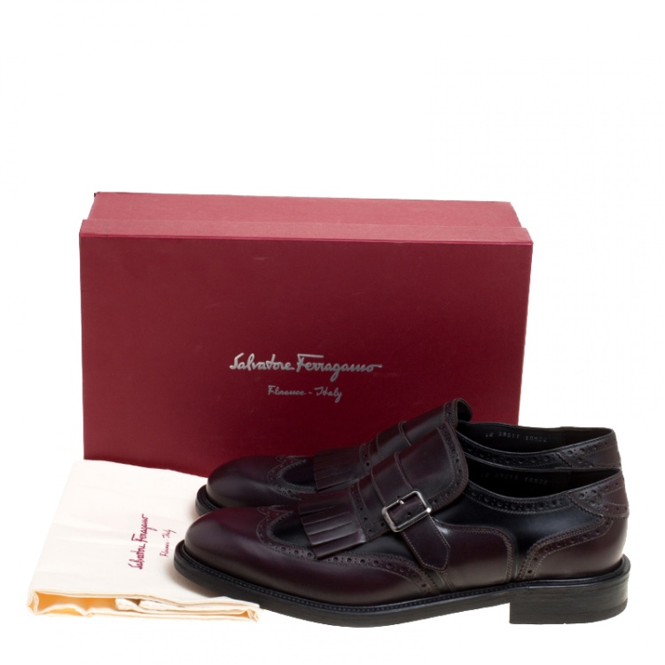 Pre Owned Salvatore Ferragamo Two Tone Brogue Leather Genesis Fringe Detail Wingtip Loafers Size 44.5