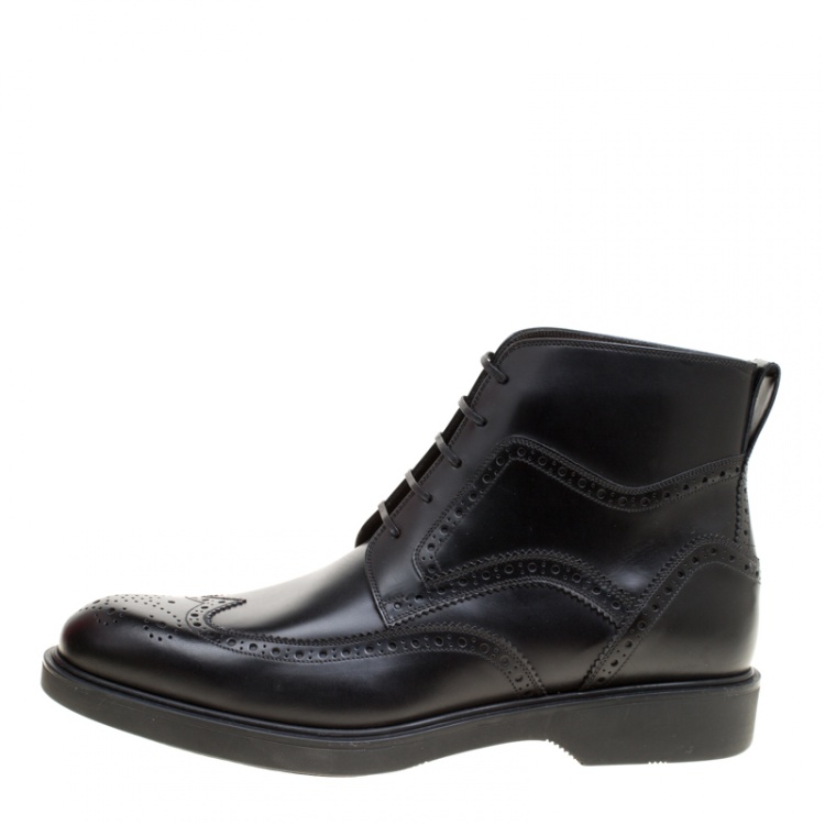 Pre Owned Salvatore Ferragamo Black Brogue Leather Gaiano Wing Tip Ankle Boots Size 42.5