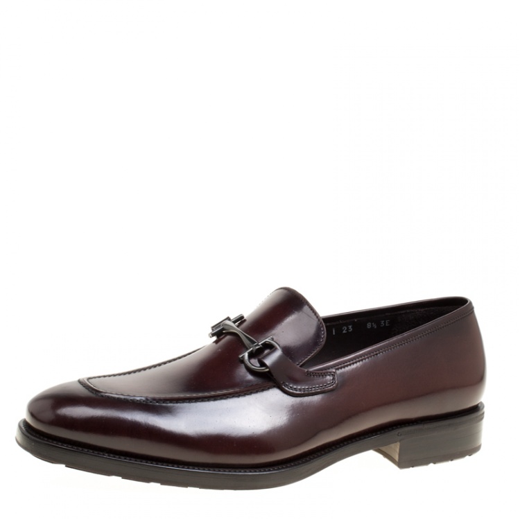 Pre Owned Salvatore Ferragamo Wine Leather Panfilo Loafers Size 42.5
