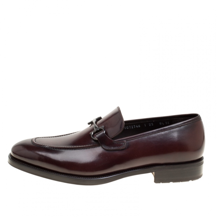 Pre Owned Salvatore Ferragamo Wine Leather Panfilo Loafers Size 42.5