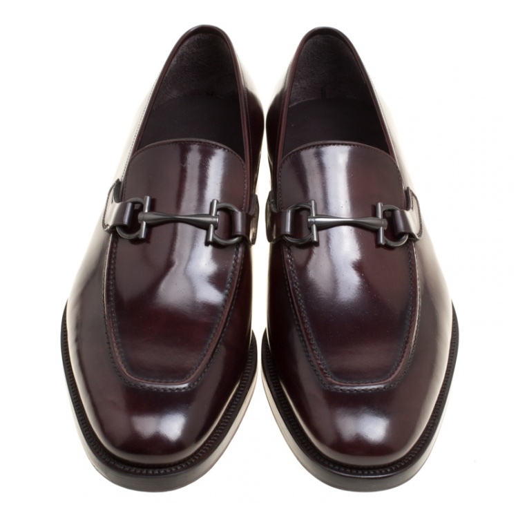 Pre Owned Salvatore Ferragamo Wine Leather Panfilo Loafers Size 42.5