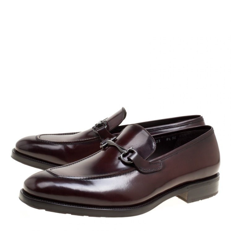 Pre Owned Salvatore Ferragamo Wine Leather Panfilo Loafers Size 42.5