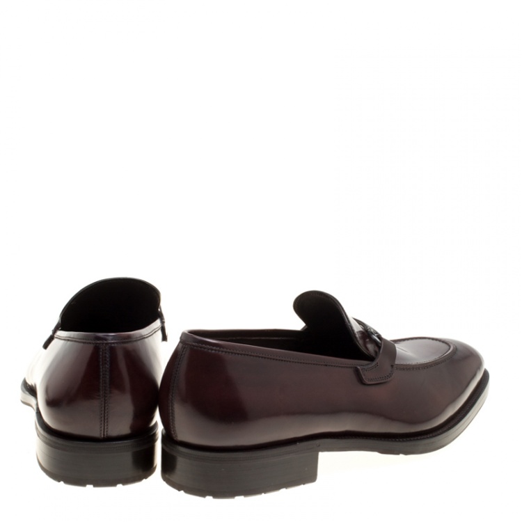 Pre Owned Salvatore Ferragamo Wine Leather Panfilo Loafers Size 42.5