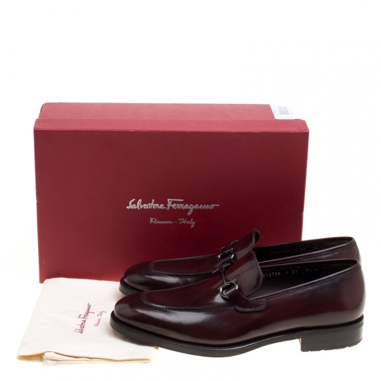 Pre Owned Salvatore Ferragamo Wine Leather Panfilo Loafers Size 42.5