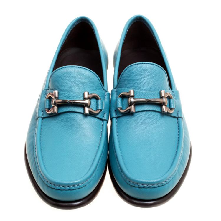 مملوكة مسبقًا Salvatore Ferragamo Blue Leather Mason Gancio Bit Loafers Size 42