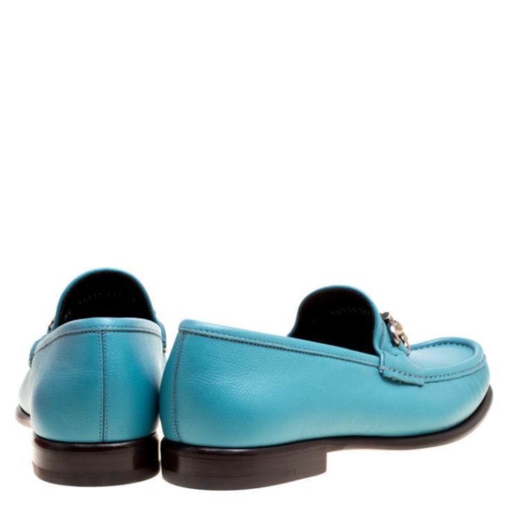 مملوكة مسبقًا Salvatore Ferragamo Blue Leather Mason Gancio Bit Loafers Size 42