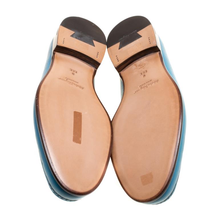 مملوكة مسبقًا Salvatore Ferragamo Blue Leather Mason Gancio Bit Loafers Size 42