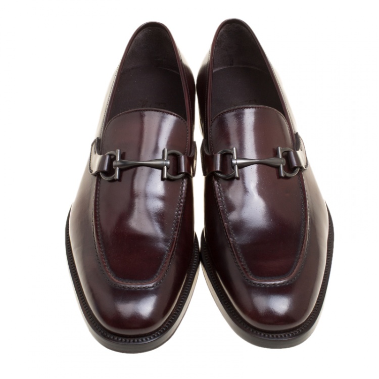 Pre Owned Salvatore Ferragamo Wine Leather Panfilo Loafers Size 42