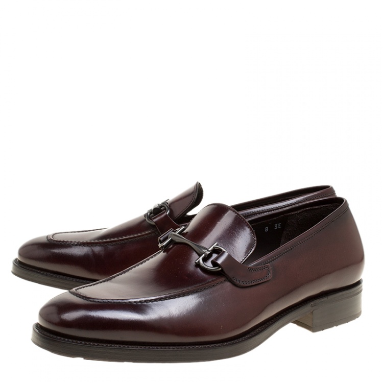 Pre Owned Salvatore Ferragamo Wine Leather Panfilo Loafers Size 42