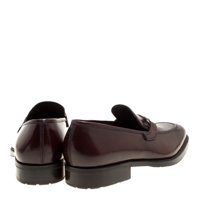 Pre Owned Salvatore Ferragamo Wine Leather Panfilo Loafers Size 42