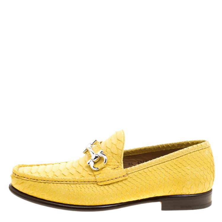 Pre Owned Salvatore Ferragamo Yellow Python Mason Loafers Size 44