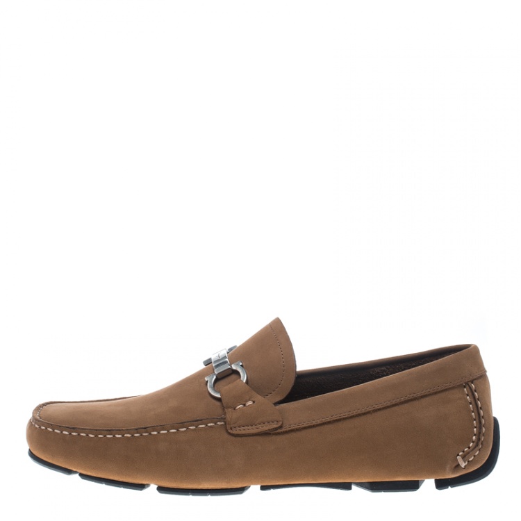 Pre Owned Salvatore Ferragamo Dark Beige Nubuck Londra Loafers Size 41