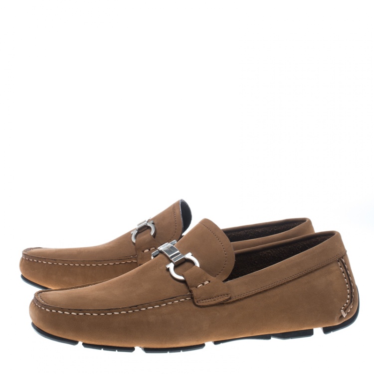 Pre Owned Salvatore Ferragamo Dark Beige Nubuck Londra Loafers Size 41