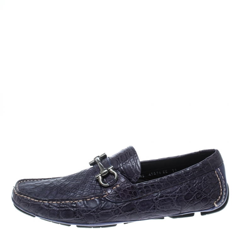 Pre Owned Salvatore Ferragamo Mulberry Purple Crocodile Leather Parigi Bit Loafers Size 45