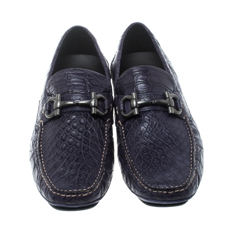 Pre Owned Salvatore Ferragamo Mulberry Purple Crocodile Leather Parigi Bit Loafers Size 45