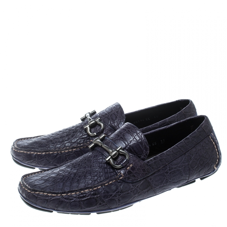 Pre Owned Salvatore Ferragamo Mulberry Purple Crocodile Leather Parigi Bit Loafers Size 45