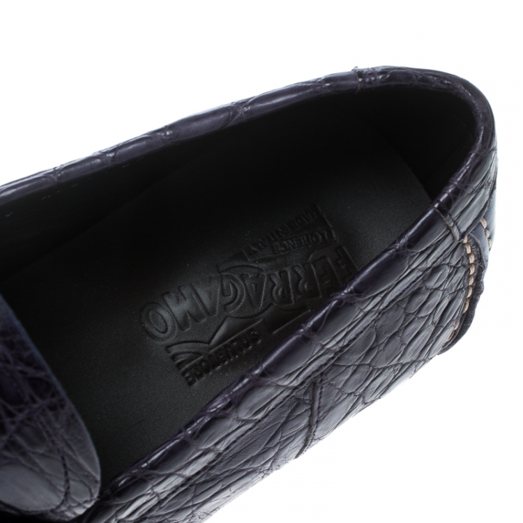 Pre Owned Salvatore Ferragamo Mulberry Purple Crocodile Leather Parigi Bit Loafers Size 45
