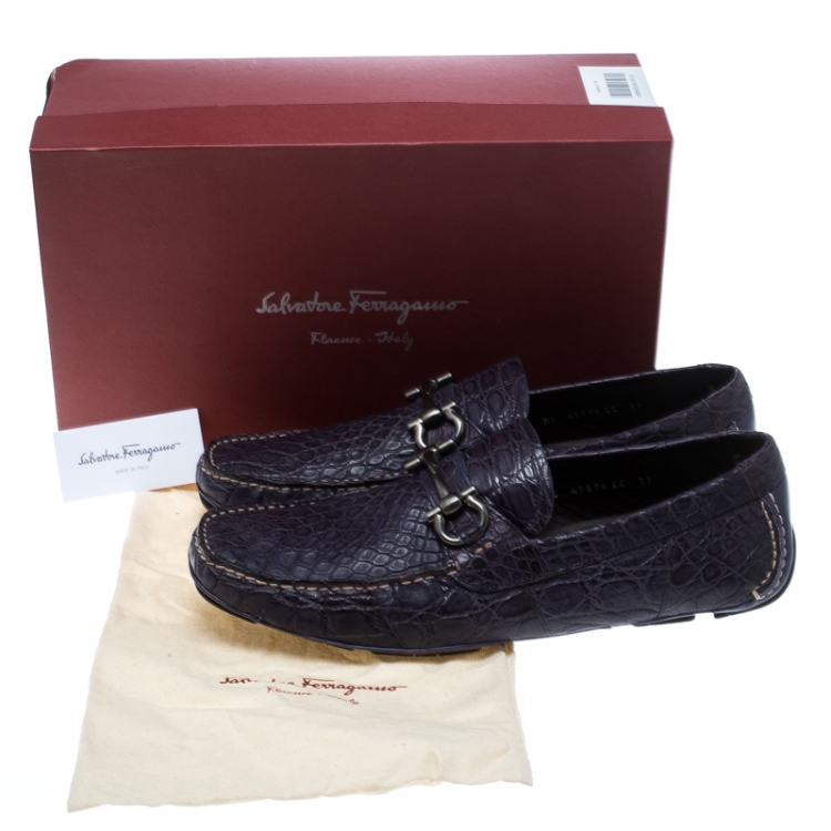 Pre Owned Salvatore Ferragamo Mulberry Purple Crocodile Leather Parigi Bit Loafers Size 45