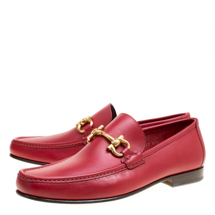 Pre Owned Salvatore Ferragamo Red Leather Giordano Moccassins Size 44.5