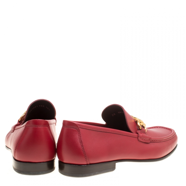Pre Owned Salvatore Ferragamo Red Leather Giordano Moccassins Size 44.5