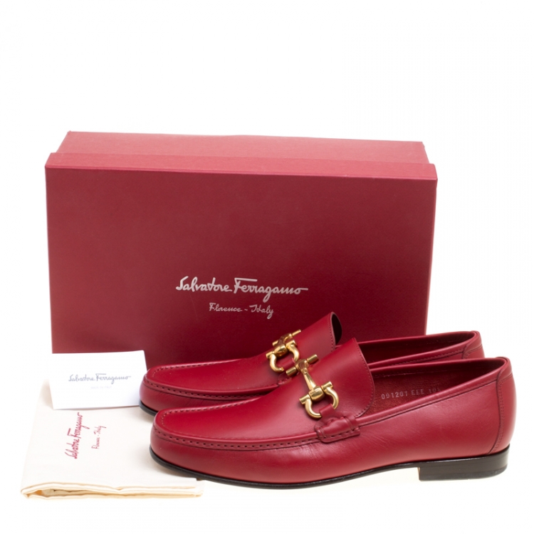 Pre Owned Salvatore Ferragamo Red Leather Giordano Moccassins Size 44.5
