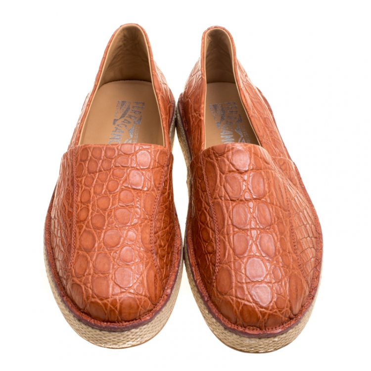 Pre Owned Salvatore Ferragamo Cognac Crocodile Leather Lampedusa Espadrilles Size 43.5