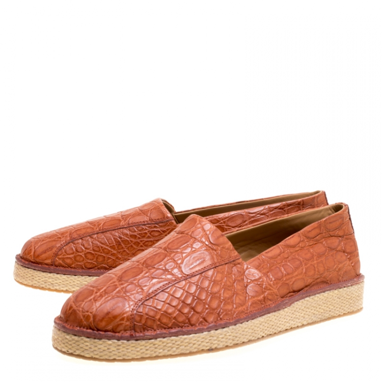 Pre Owned Salvatore Ferragamo Cognac Crocodile Leather Lampedusa Espadrilles Size 43.5
