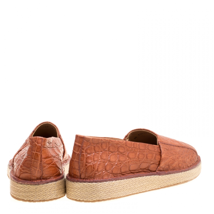 Pre Owned Salvatore Ferragamo Cognac Crocodile Leather Lampedusa Espadrilles Size 43.5