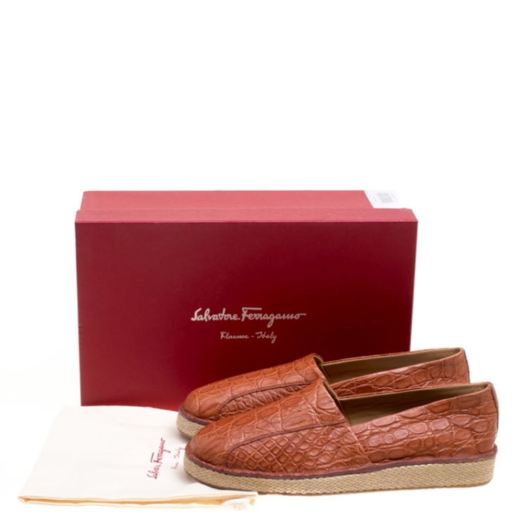 Pre Owned Salvatore Ferragamo Cognac Crocodile Leather Lampedusa Espadrilles Size 43.5