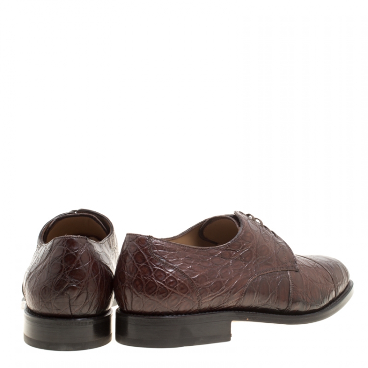مملوكة مسبقًا Salvatore Ferragamo Mocca Crocodile Leather Nordland Derby Size 42
