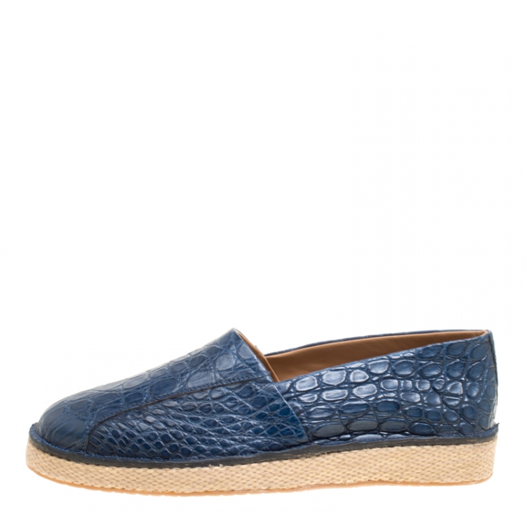Pre Owned Salvatore Ferragamo Blue Crocodile Leather Lampedusa Espadrilles Size 43.5