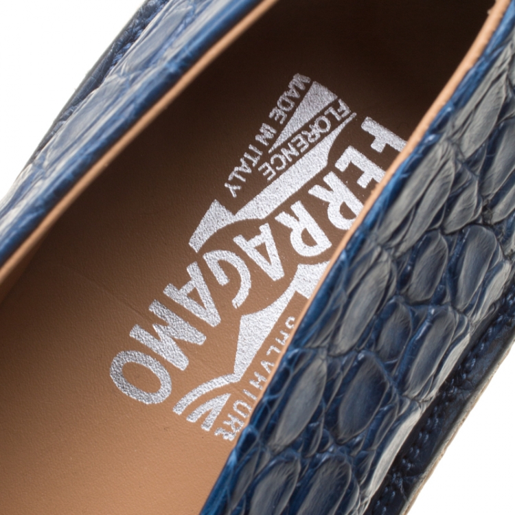 Pre Owned Salvatore Ferragamo Blue Crocodile Leather Lampedusa Espadrilles Size 43.5