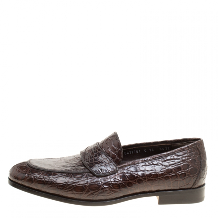 Pre Owned Salvatore Ferragamo Mocca Crocodile Leather Pablo Penny Loafers Size 42.5