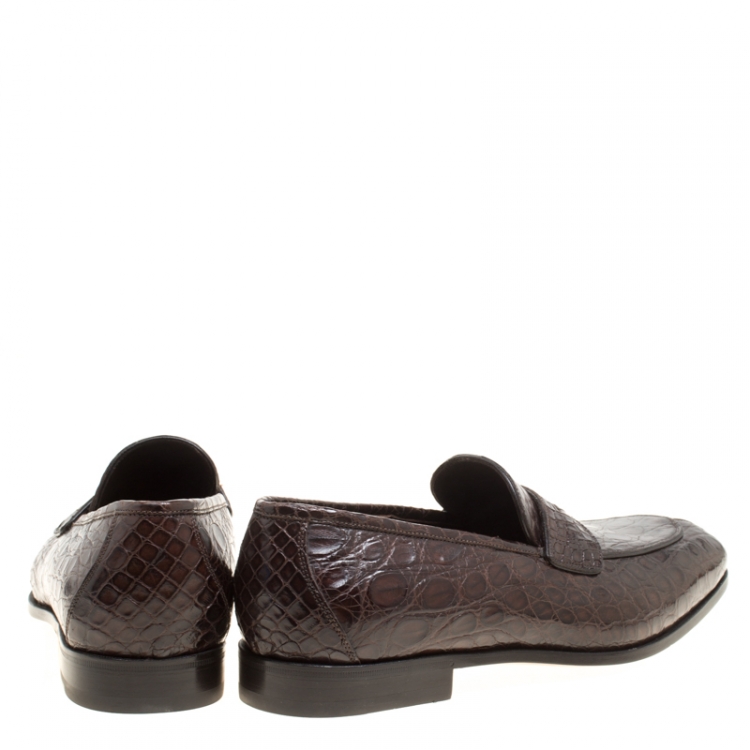 Pre Owned Salvatore Ferragamo Mocca Crocodile Leather Pablo Penny Loafers Size 42.5
