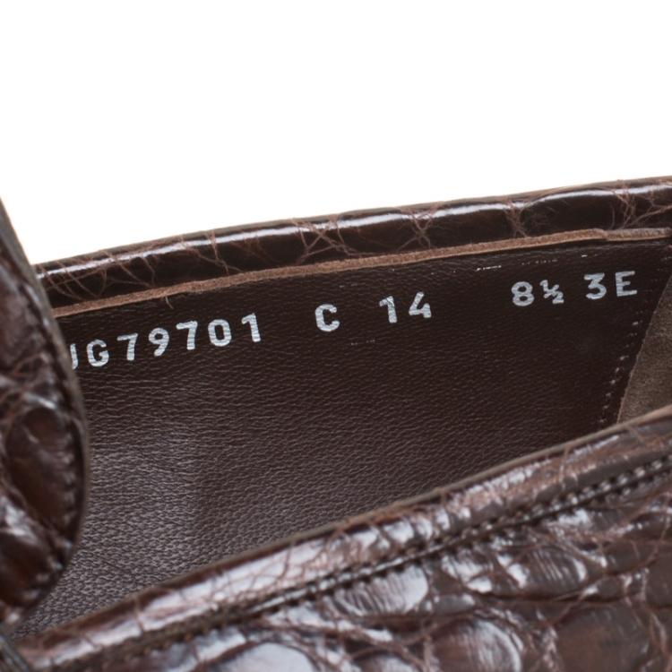 Pre Owned Salvatore Ferragamo Mocca Crocodile Leather Pablo Penny Loafers Size 42.5