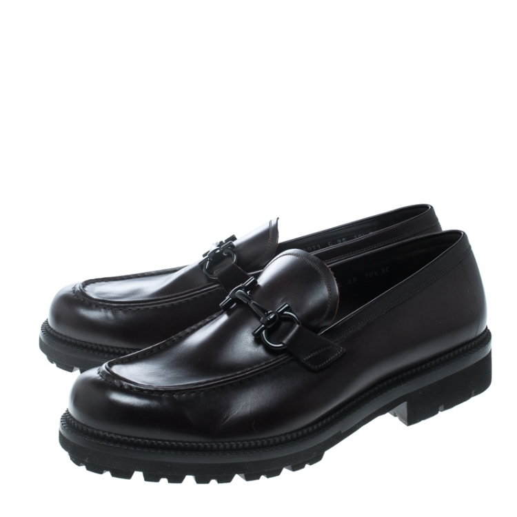Pre Owned Salvatore Ferragamo Brown Leather Gatwick Platform Loafers Size 44.5