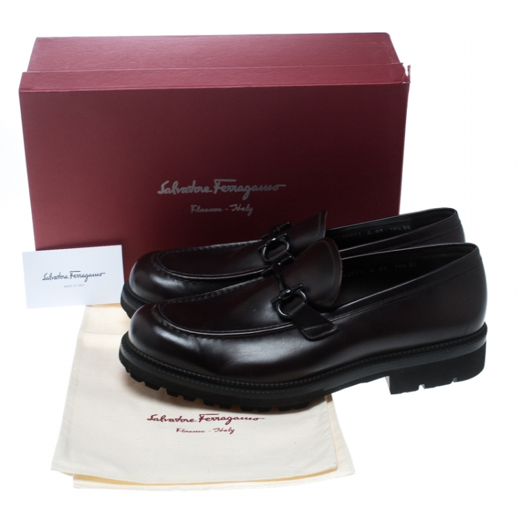 Pre Owned Salvatore Ferragamo Brown Leather Gatwick Platform Loafers Size 44.5