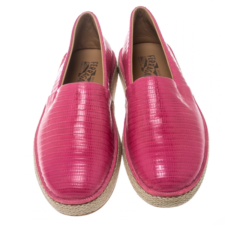 Pre Owned Salvatore Ferragamo Pink Lizard Leather Lampedusa Espadrilles Size 44