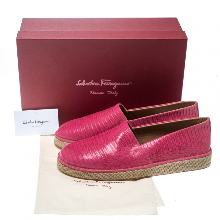 Pre Owned Salvatore Ferragamo Pink Lizard Leather Lampedusa Espadrilles Size 44