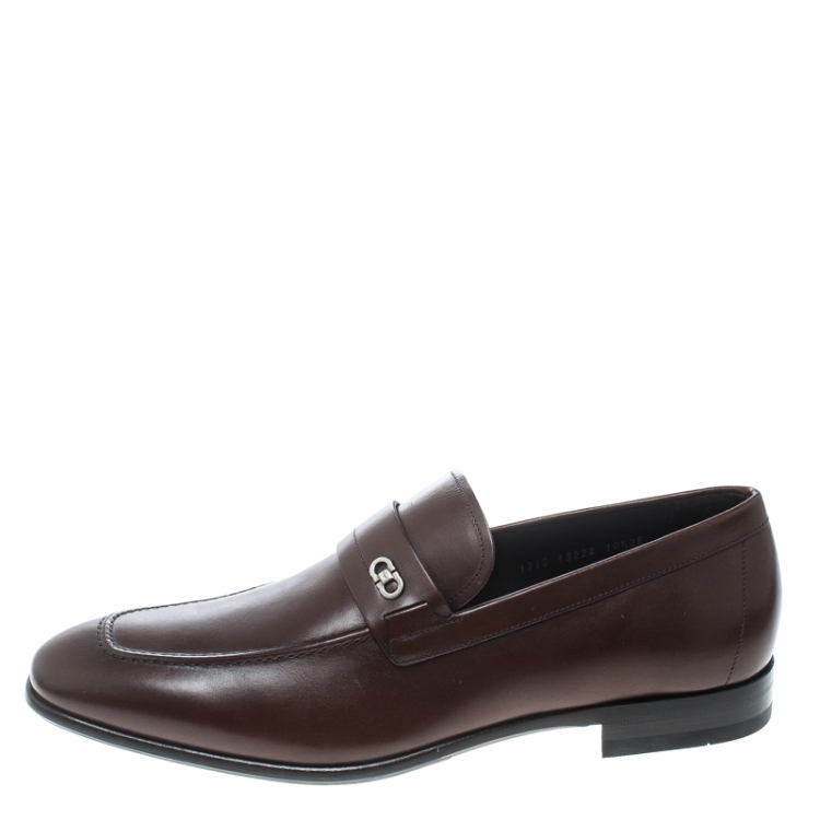 Pre Owned Salvatore Ferragamo Brown Leather Paros Loafers Size 44.5