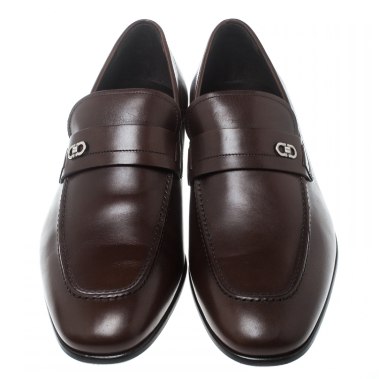 Pre Owned Salvatore Ferragamo Brown Leather Paros Loafers Size 44.5
