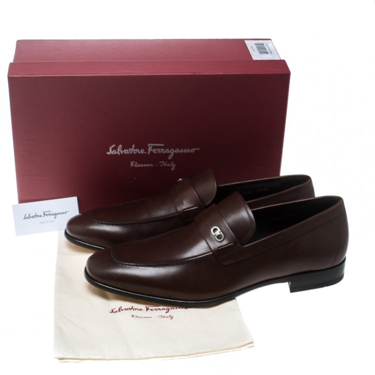 Pre Owned Salvatore Ferragamo Brown Leather Paros Loafers Size 44.5
