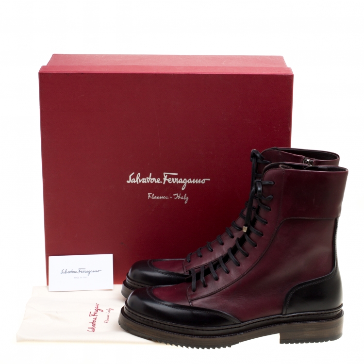 Pre Owned Salvatore Ferragamo Burgundy Leather Mallorca Platform Ankle Boots Size 42