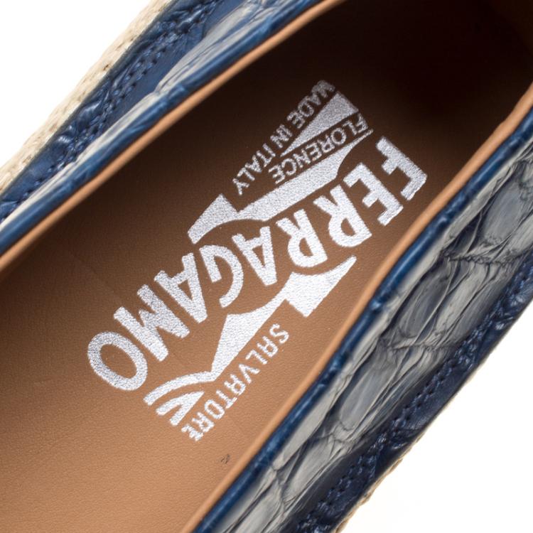 Pre Owned Salvatore Ferragamo Blue Crocodile Leather Lampedusa Espadrilles Size 43