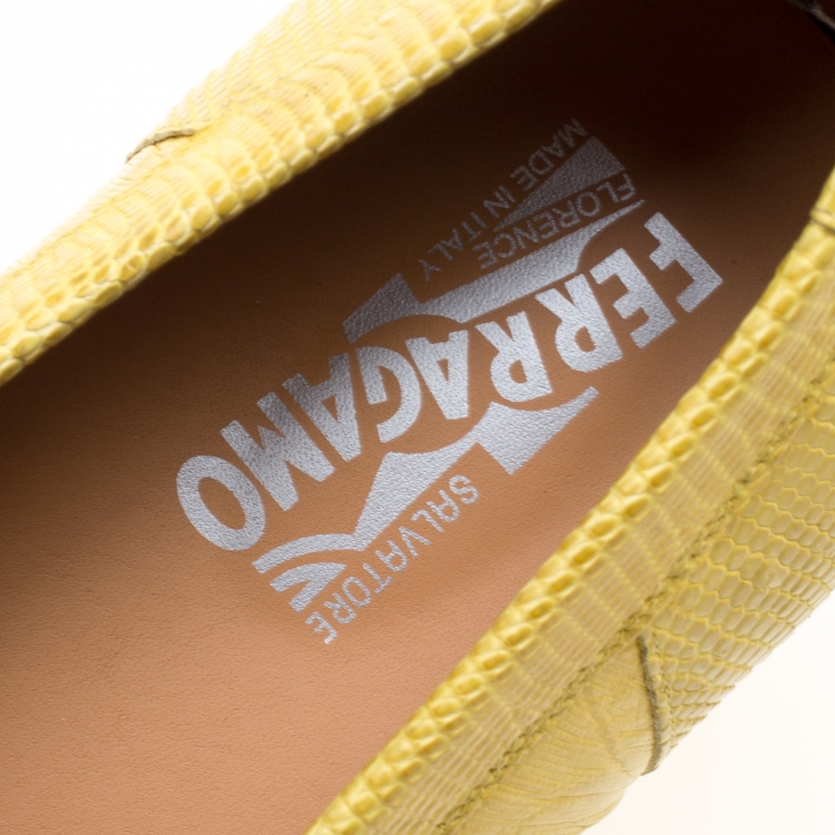 Pre Owned Salvatore Ferragamo Yellow Lizard Sardegna Loafers Size 43.5