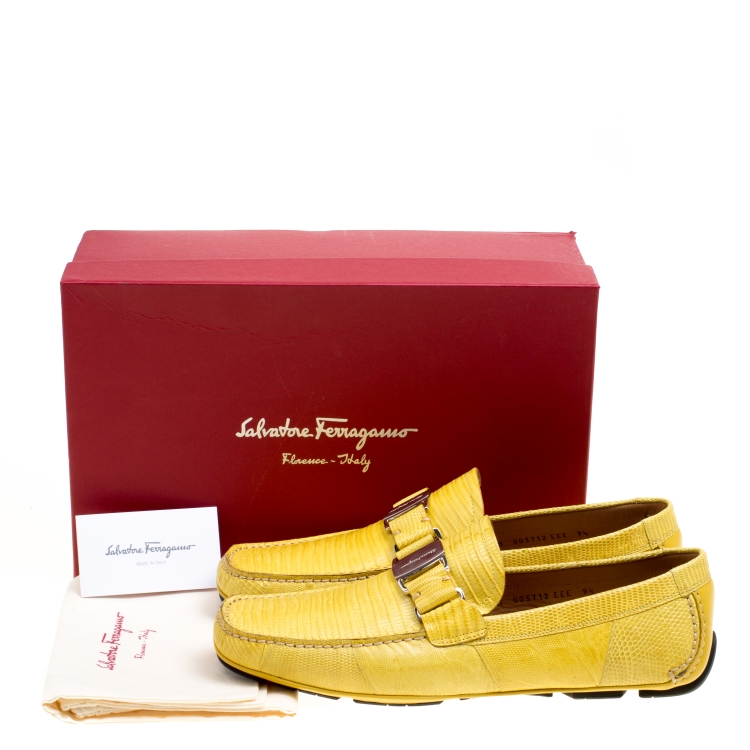 Pre Owned Salvatore Ferragamo Yellow Lizard Sardegna Loafers Size 43.5