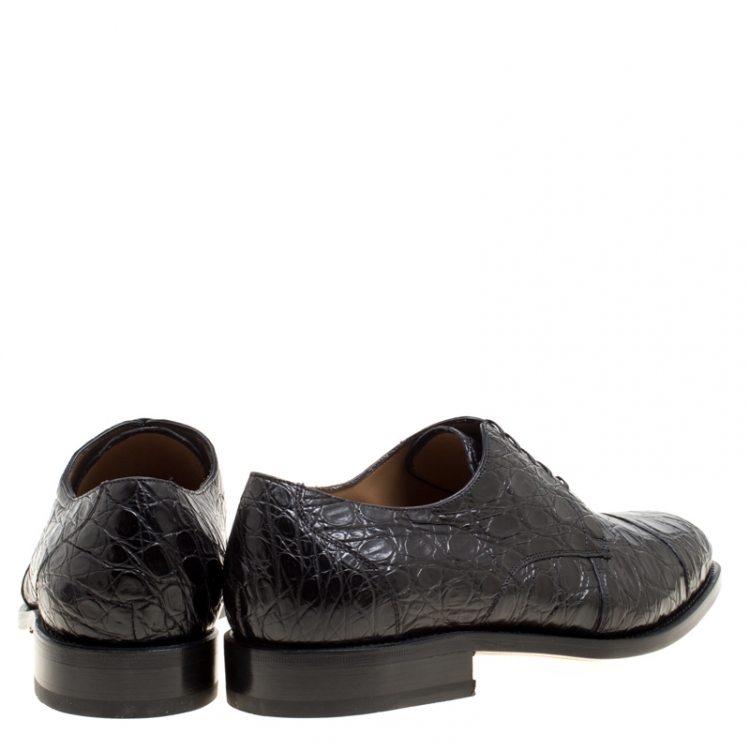 Pre Owned Salvatore Ferragamo Black Crocodile Leather Nordland Derby Size 42.5