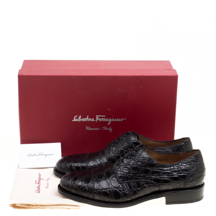 Pre Owned Salvatore Ferragamo Black Crocodile Leather Nordland Derby Size 42.5